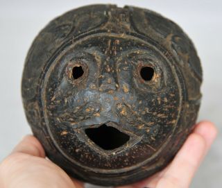 Rare 18th - 19th Century Mexican Prison Folk Art Hand Carved Coconut Shell Bank