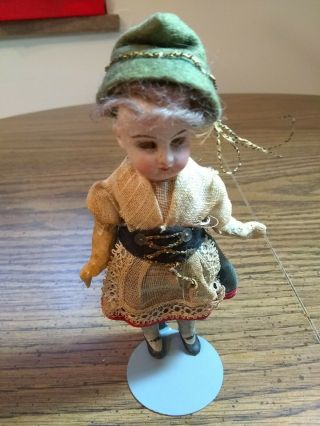 5 " Antique Miniature German Bisque Doll Head W Compo Body Tlc Eyes Need Resetting