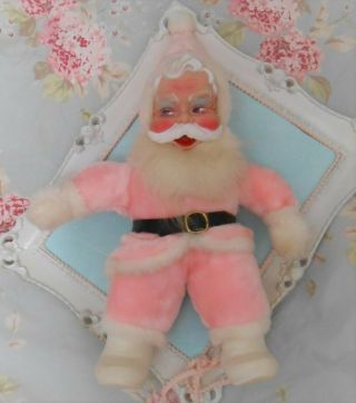Vintage Rushton Rubber Face Plush Stuffed Santa Claus Christmas Pink