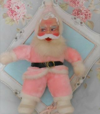 Vintage RUSHTON Rubber Face Plush Stuffed SANTA CLAUS Christmas Pink 2