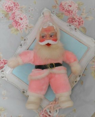 Vintage RUSHTON Rubber Face Plush Stuffed SANTA CLAUS Christmas Pink 3
