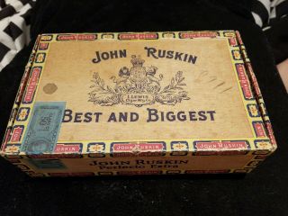 Vintage John Ruskin Wood Cigar Box Perfecto Extra - Best And Biggest Alabama 1960