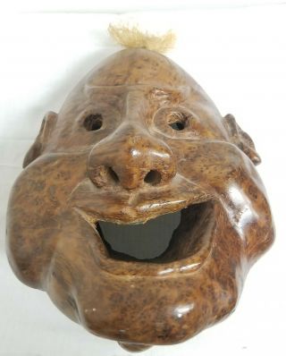 Antique Vintage Carved Wood Burlwood Folk Art Americana Mask Creature Face