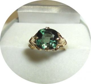 Natural “montana” Green Sapphire Ring - 4.  70ct - Vintage 14k Yel.  Gold Filigree