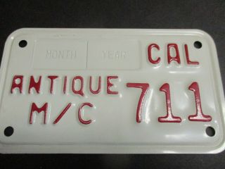 California Motorcycle License Plate Antique White Red