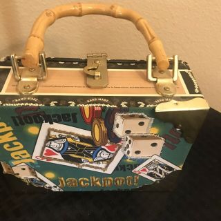 Vintage Unique Jackpot Romeo Roma Cigar Box Purse Bamboo Handle Leopard Lining