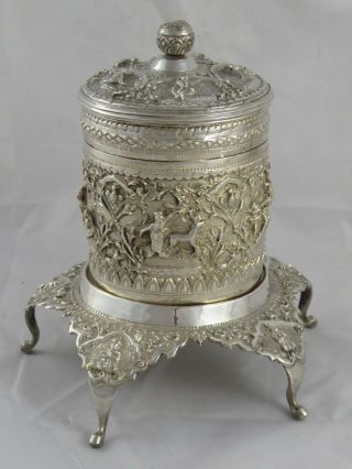 Quality Antique Burmese Solid Silver Tea Caddy Jar On Stand 246 G