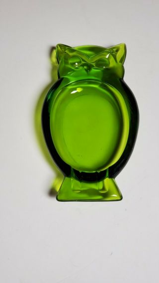 Green Glass Owl Ashtray Or Candy Dish Or Catch - All Coin Dish
