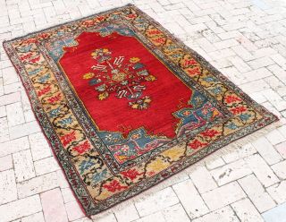 Turkish Rug 45  X66  Vintage Old Anatolian Carpet 117x170cm