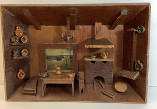 Vintage Wooden 3d Diorama Folk Art Wall Hang Rustic Kitchen - 12.  50” X 8.  5” - Llera