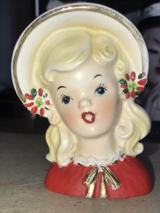Vintage Christmas Lady Head Vase Miniature Inarco E