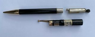 Rare Antique CARTIER 3 In 1 Mechanical Pencil,  Clock & Lighter Black & Gold 2