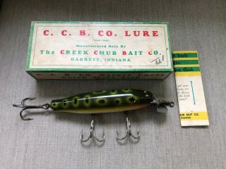 Vintage Creek Chub Striper Pikie Fishing Lure In Frog W/ Box 6919