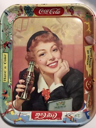 1953 “thirst Knows No Season” Authentic Coca Cola Serving Tray Menu Girl Vintage