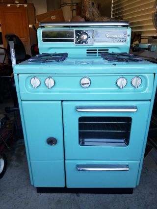 Mid - Century Vintage Wedgewood Gas Stove Oven Broiler Turquoise Blue Pick Up Only