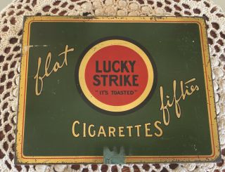 Antique Lucky Strike " Flat Fifties " Cigarette Tin Offer