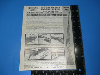 Vintage Remington Instruction Parts Price Model 742 Woodsmaster Rifle M6599