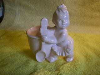 Vintage Pink Pottery Nursery Baby Diaper Girl W Spoon Planter Usa Haeger Fr/shp