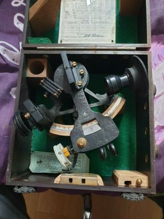 Antique Husun Sextant Made By H.  Hughes & Sons Ltd.  London No.  22251 Wooden Box