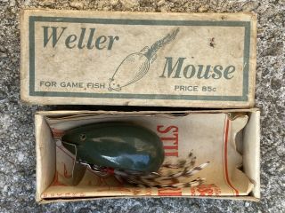 Vintage Weller Wood Mouse Bait Lure Fishing Tackle