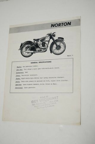 Vintage Norton Model 7 Motorcycle Ad Flyer Brochure Advertising