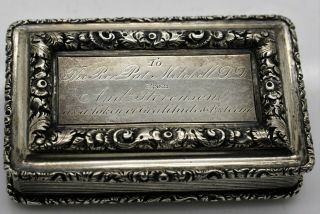 Good William Iv Cast Sterling Silver Snuff Box.  Nathaniel Mills 1834