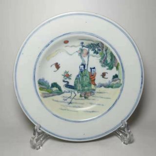 Chinese Old Marked Doucai Colored Character Story Pattern Porcelain Plate
