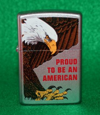 2002 Zippo Eagle " Proud To Be An American " Brushed Cigarette Lighter