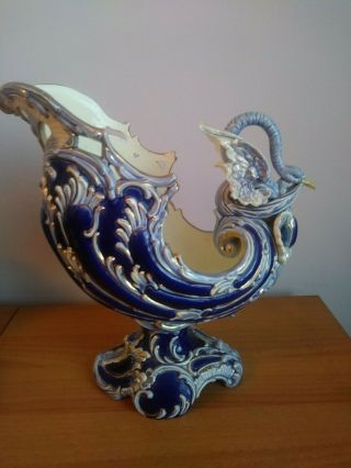 Antique Eichwald Majolica Art Pottery Vase With Swan.