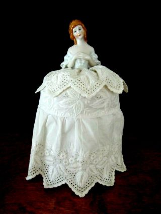 Vintage Porcelain Half Doll Pin Cushion Victorian - 8 " Tall