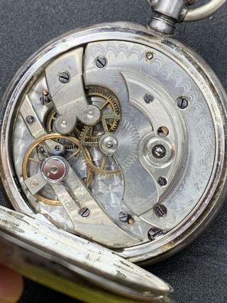 Eclair Antique Swiss Pocket Watch 800 Silver Hunter FanCy Dial Ticking F4370 2