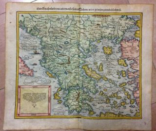 Xviie Siecle 1628 Greece Cosmography Of Sebastian Munster Antique Engraved Map