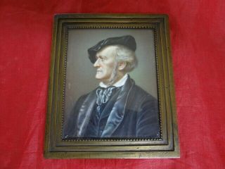 Antique Hand Painted Miniature Portrait Of Composer Richard Wagner Painting