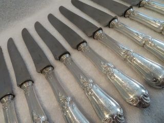 1900 French Sterling Silver (handles) 12 Dinner Knives Rococo St Lapparra