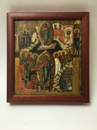 Antique Russian Hand Painted Icon Of The Resurrection Of Christ 19 Th.  Century