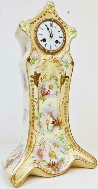 Rare Antique French 8 Day Hand Painted Vintage Sevres Porcelain Mantel Clock 2