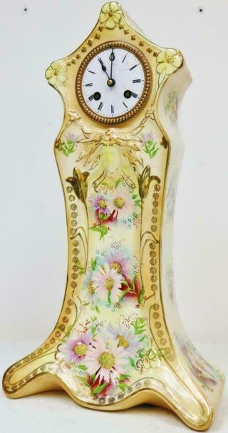 Rare Antique French 8 Day Hand Painted Vintage Sevres Porcelain Mantel Clock 3