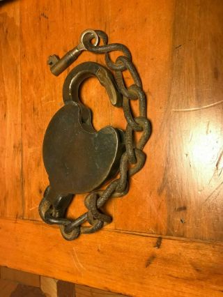 Antique 1800 ' s Brass Padlock Lock - William Hall & Co.  Boston With Key 2