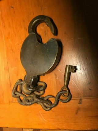 Antique 1800 ' s Brass Padlock Lock - William Hall & Co.  Boston With Key 3