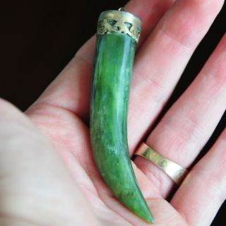 Fine Antique Victorian Jade Horn Pendant For Necklace