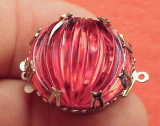 Vintage 23mm Necklace Clasp Connector Cranberry Ribbed Watermelon High Art Deco