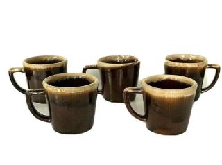 Mccoy Pottery Brown Drip Glazed Mcm Vintage Coffee Mug Cup Usa Set Of 5 D Handle
