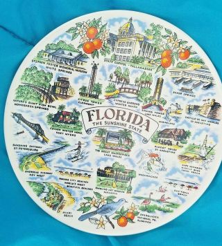 _vintage 50s Florida Sunshine State Souvenir Plate • Pre Disney Attractions