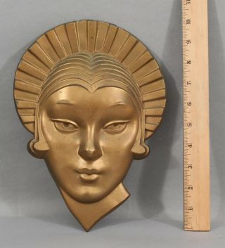 Antique Frankart Art Deco Modern Lady Gold Painted Spelter Plaque,  Nr