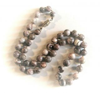 Vintage Marbled Jasper Bead Single Strand Necklace Hand Knotted 22 "
