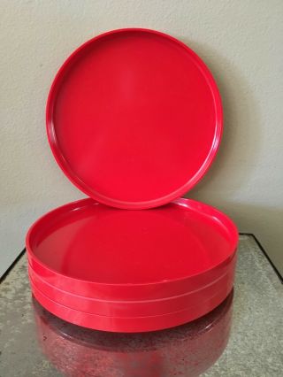 Vintage Heller Plates 10 " Set Of 4 Red Dinner Melamine By Massimo Vignelli
