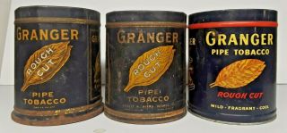 3 Vintage Granger Pipe Tobacco Advertising Tin Rough Cut Pointer Dog Canister