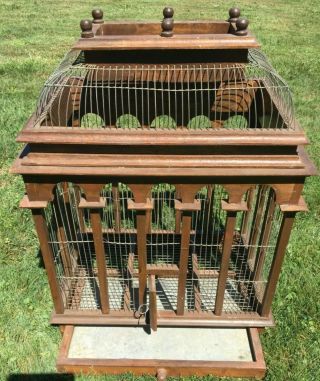 Large Antique Victorian Style Carved Wood And Wire Bird Cage 1 Of 2