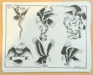 Vintage 1983 Spaulding & Rogers Tattoo Flash Sheet 23 Eagles Snake Skull