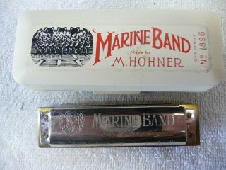 Vintage M.  Hohner Marine Band Harmonica With Box 1896 Key Of G